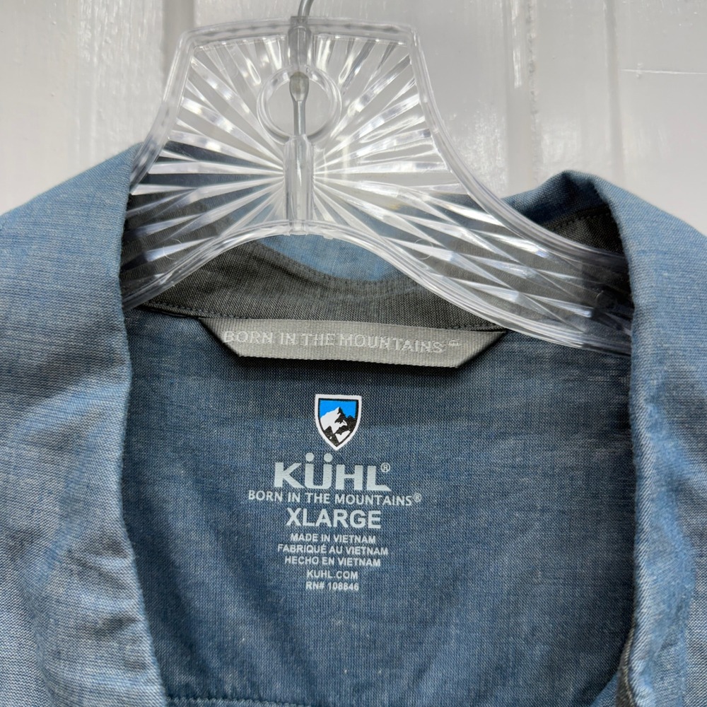 Kuhl navy‎ blue iridescent short sleeve button down shirt men's xl - Picture 5 of 5